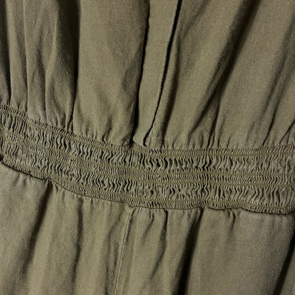 Nwot Nicole Miller Olive Green Linen Blend Jumpsuit XL Short Sleeve Wide Leg - Picture 5 of 8